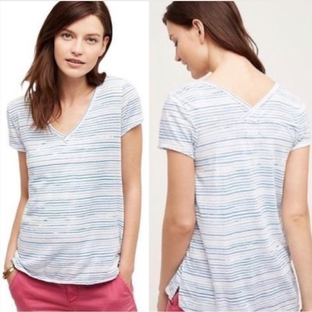 Anthropologie T.La Blue White Striped Tillie Shirt